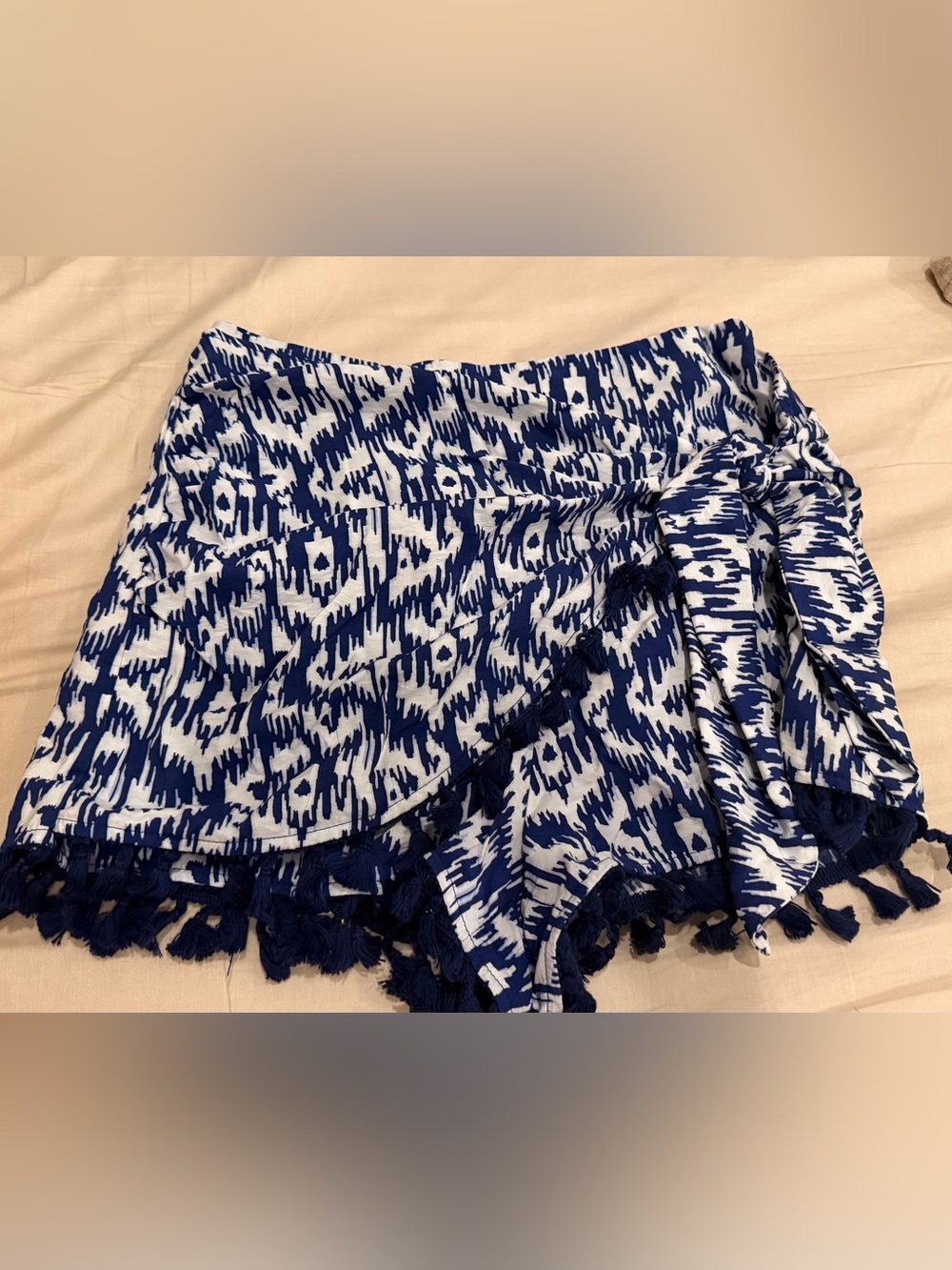 Zara Navy and White Tassel-Trim Mini Skort